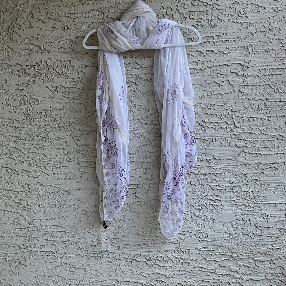 Raj 100% Silk White and Purple Scarf